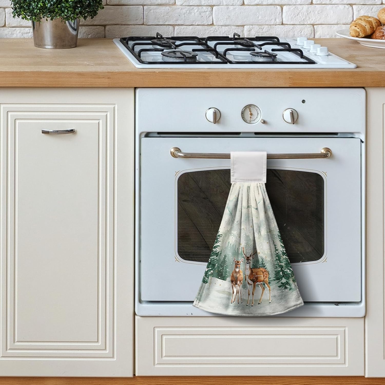 Rustic Farmhouse Winter Hanging Hand Towels with Loop - Pine Trees Xmas Deer Kitchen Dish Towels Absorbent Soft Fast Drying Set of 2 - Image 7