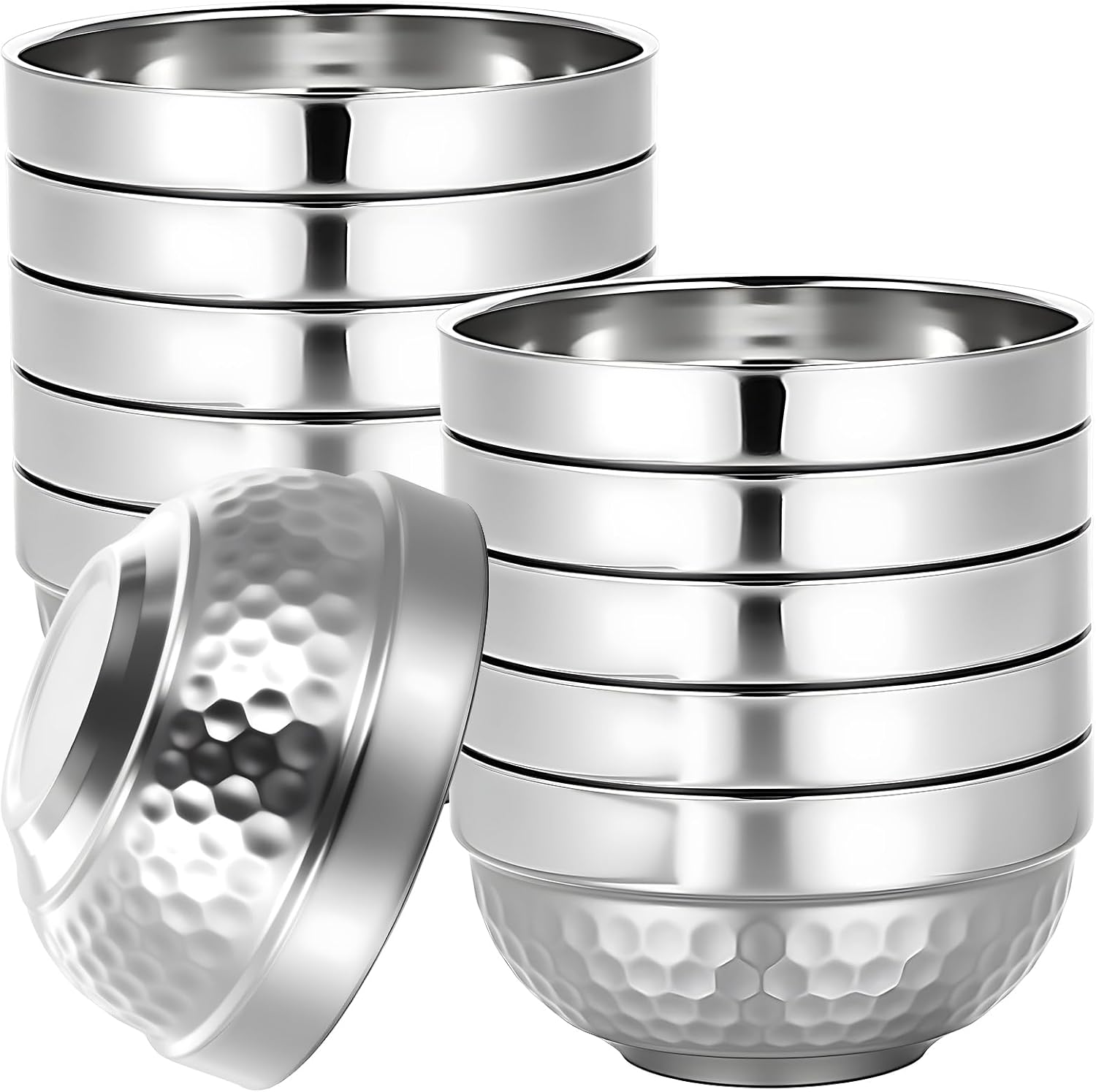 10 Pack 18/8 Stainless Steel Bowls, 15 oz Non Slip Double Wall Insulated Suit, 4.7 x 2.5 Inch Snack Cereal Bowl