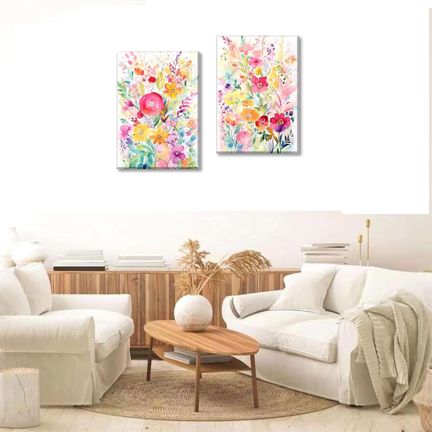 2Pcs Wildflower Canvas Wall Art Colorful Flowe Pictures Wall Decor Watercolor Posters Field Floral Paintings Botanical Vintage Prints Artwork for Living Room Bedroom12x16inframed