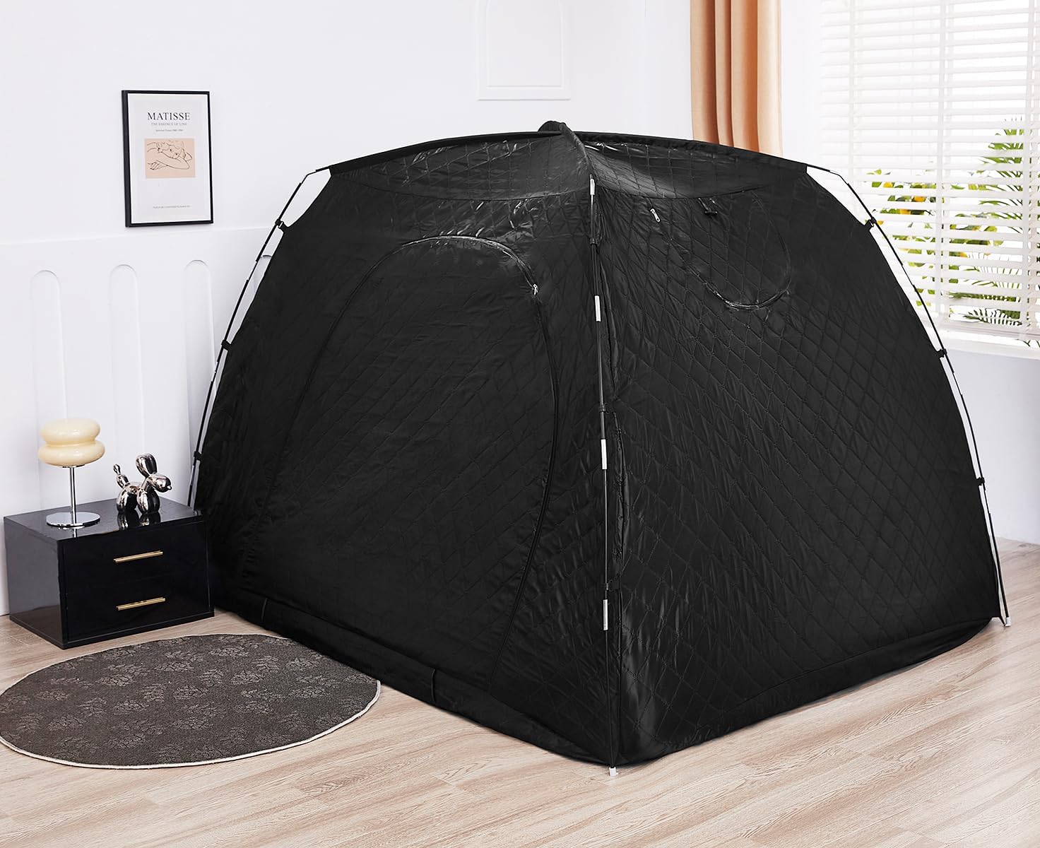 Akiky Bed Canopy Bed Tent Queen Size,Cotton Quilted Canopy Tent Portable Blackout Bed Canopies(Black,Queen)