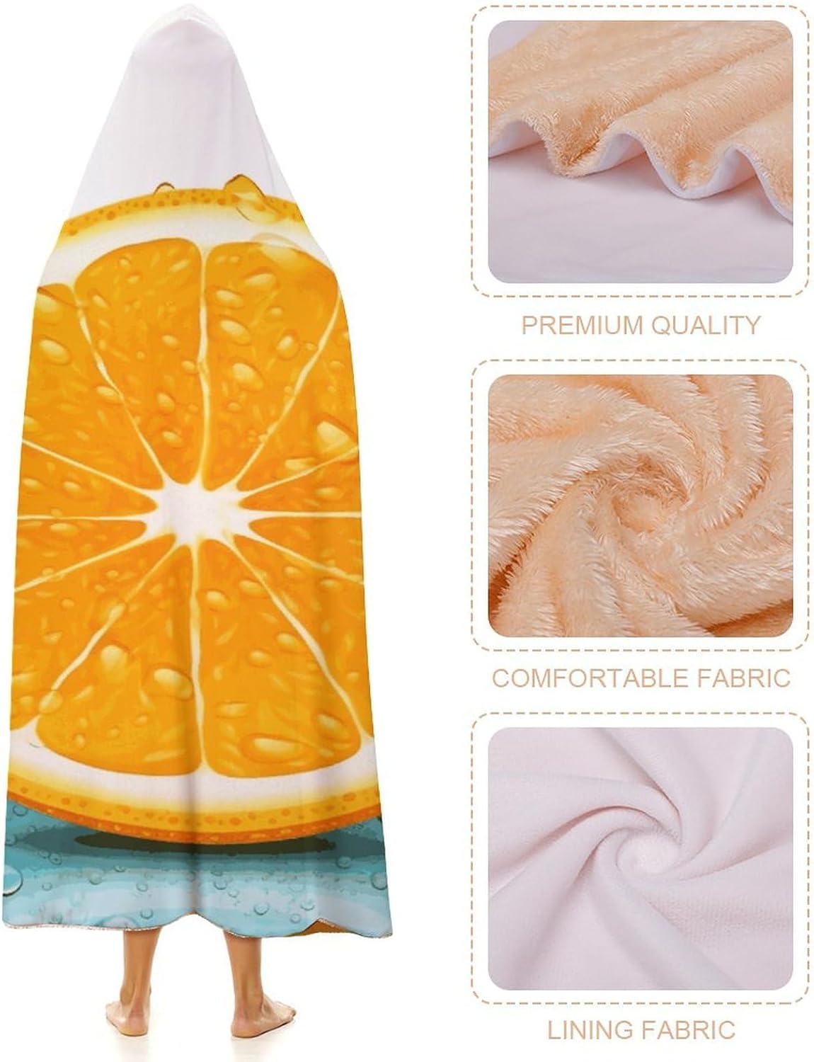 Fresh Orange Fruit Hooded Blanket Cozy And Functional,Wearable Blanket Hoodie for Women Men,Blanket Poncho Presents60 x80