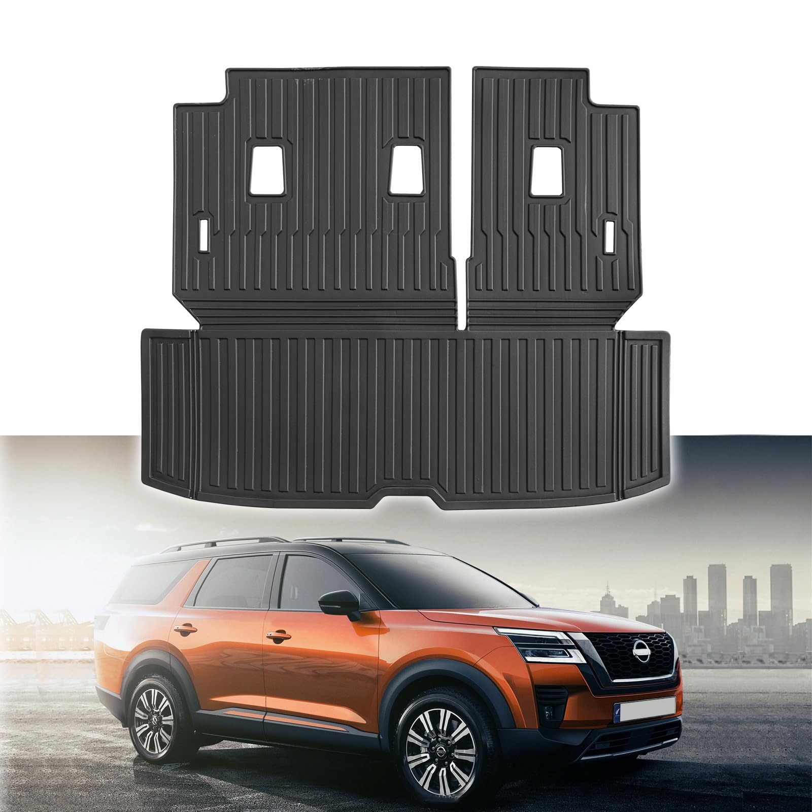 Custom for 2022-2026 Nissan Pathfinder Cargo Mats Trunk Liner with 3rd Rear Seat Backrest Mat All Weather TPE Protection Mat Accessories (for 2022-2026 Nissan Pathfinder)
