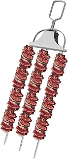 1PC Stainless Steel 3-Prong Skewer, 14 Inch BBQ Skewers for Grilling, Grill Kabob Skewer with Smooth Push Bar Slider 3 Prong Flat Barbecue Skewer BBQ Accessories for Meat Vegetables