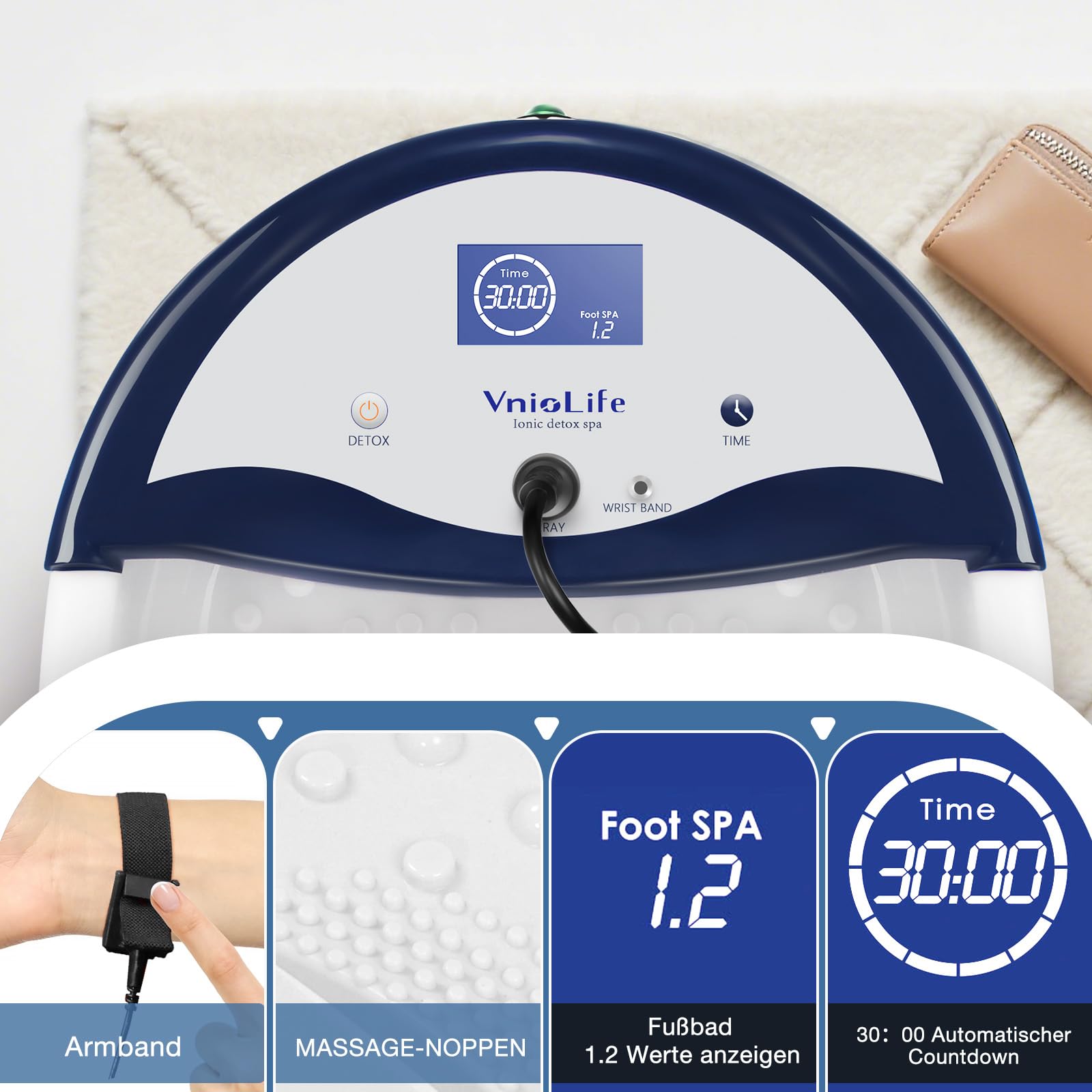 Ionen Fußbad, Ionen Fussbad Detox, Tragbar Detox Fußbad mit Timer, Ionisches Fussbad Zum Entgiften, Fußspa Reiniger mit Wassersack (Mit Becken)