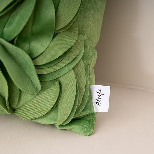 Miniatura 6 de Alerfa Funda de almohada decorativa de terciopelo floral hecha a mano con hojas en 3D para sofá, cama, sala de estar, decoración del hogar, 18 x 18