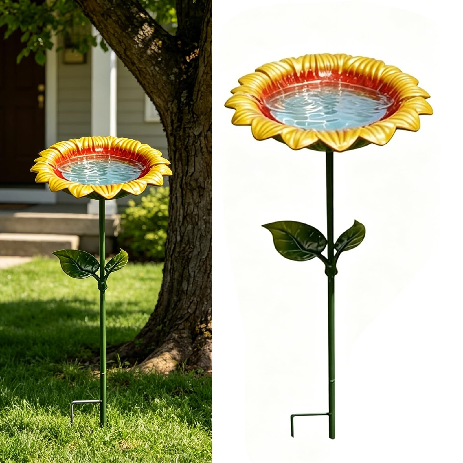 Vogeltränke Stehend, Metall Vogelbad Stehend im Sonnenblumen Design, Vogelfutterspender Vogeltränke Garten, Wassertränke für Vögel, Gartendeko für Draußen Wetterfest (5 Stück)