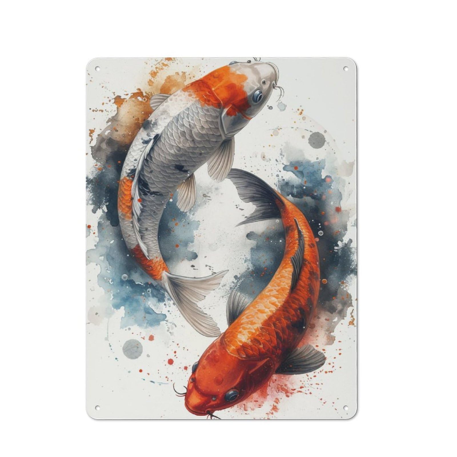 Junmoney Koi Fish Japanese Vintage Metal Plaque 40X30cm Featuring For Garage Wall, For People Furnishing A Garage