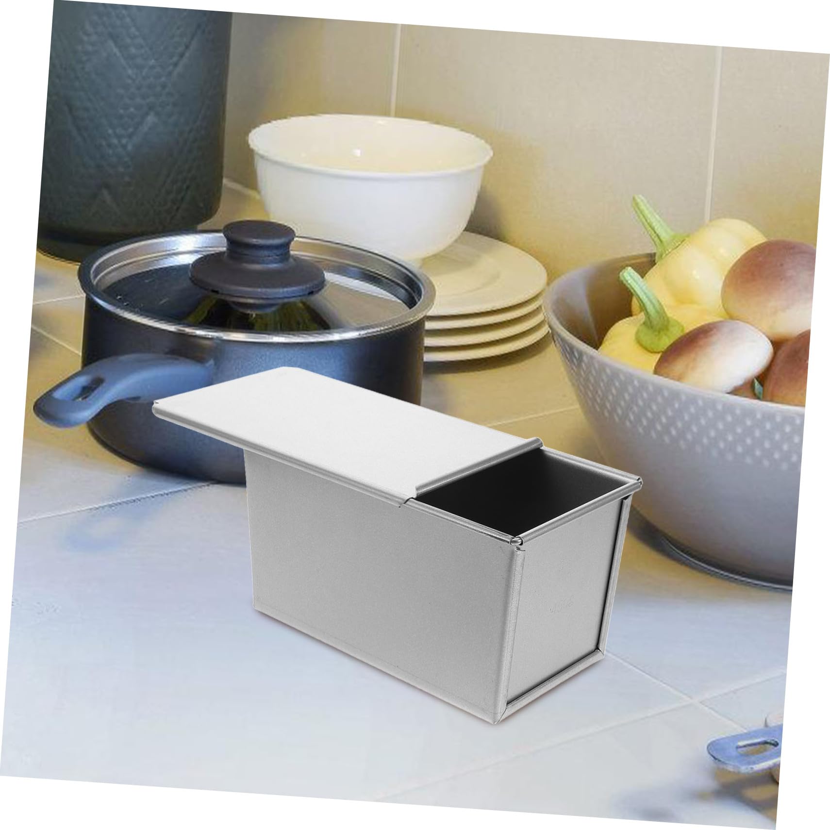 IMIKEYA Contenitore Rettangolare per Pane in Alluminio Teglia Antiaderente con Coperchio per Conservazione Pane e Toast per Uso Quotidiano e Viaggi