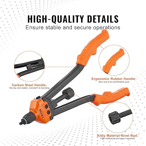 Miniatura 3 de VEVOR Herramienta de tuerca de remache de 16 pulgadas, kit de herramientas de remache que ahorra trabajo con 13 mandriles métricos y SAE, 186