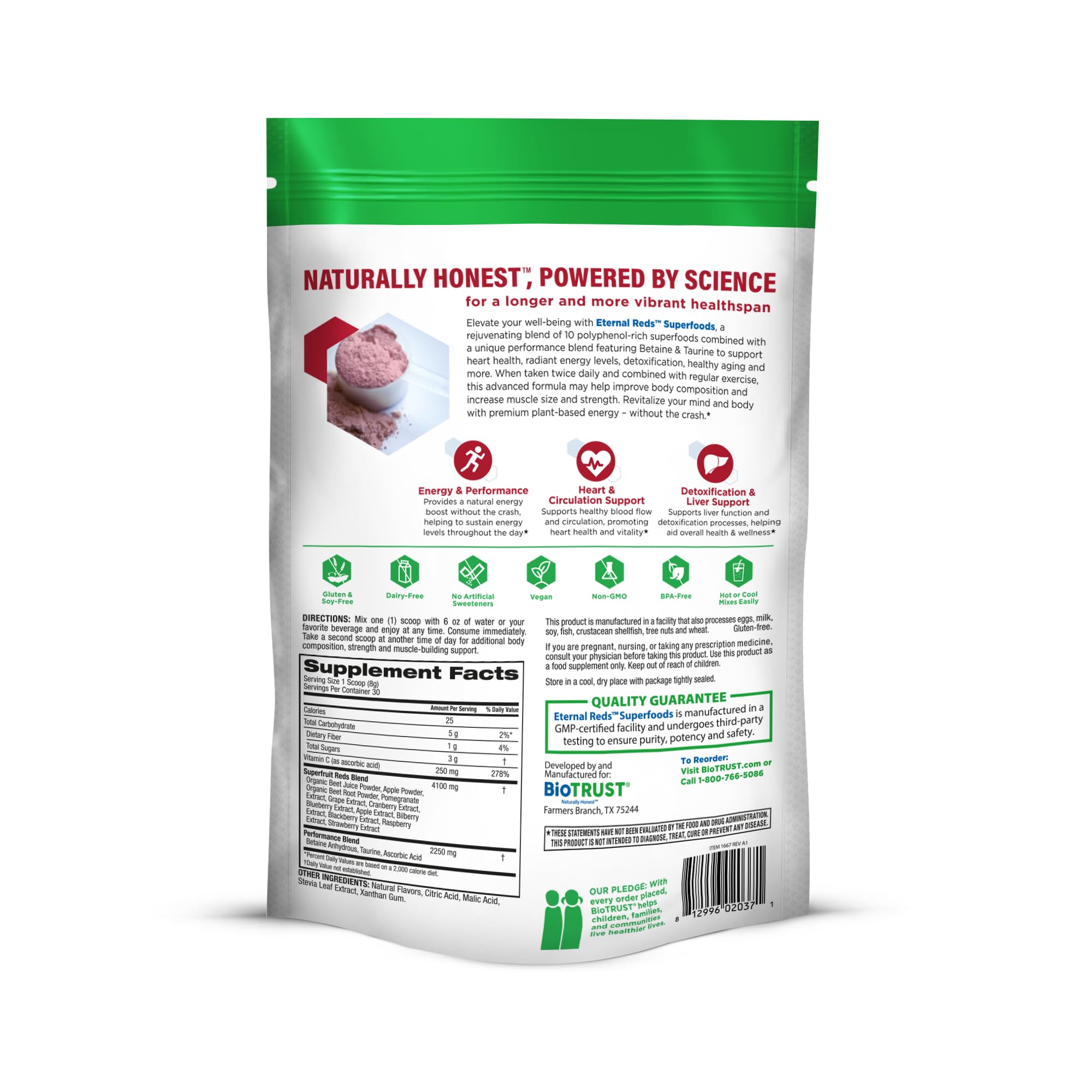 BioTrust Red Superfoods Powder w/Beet Root - Heart Health, Berry, 30 Servs — Amazon image 9