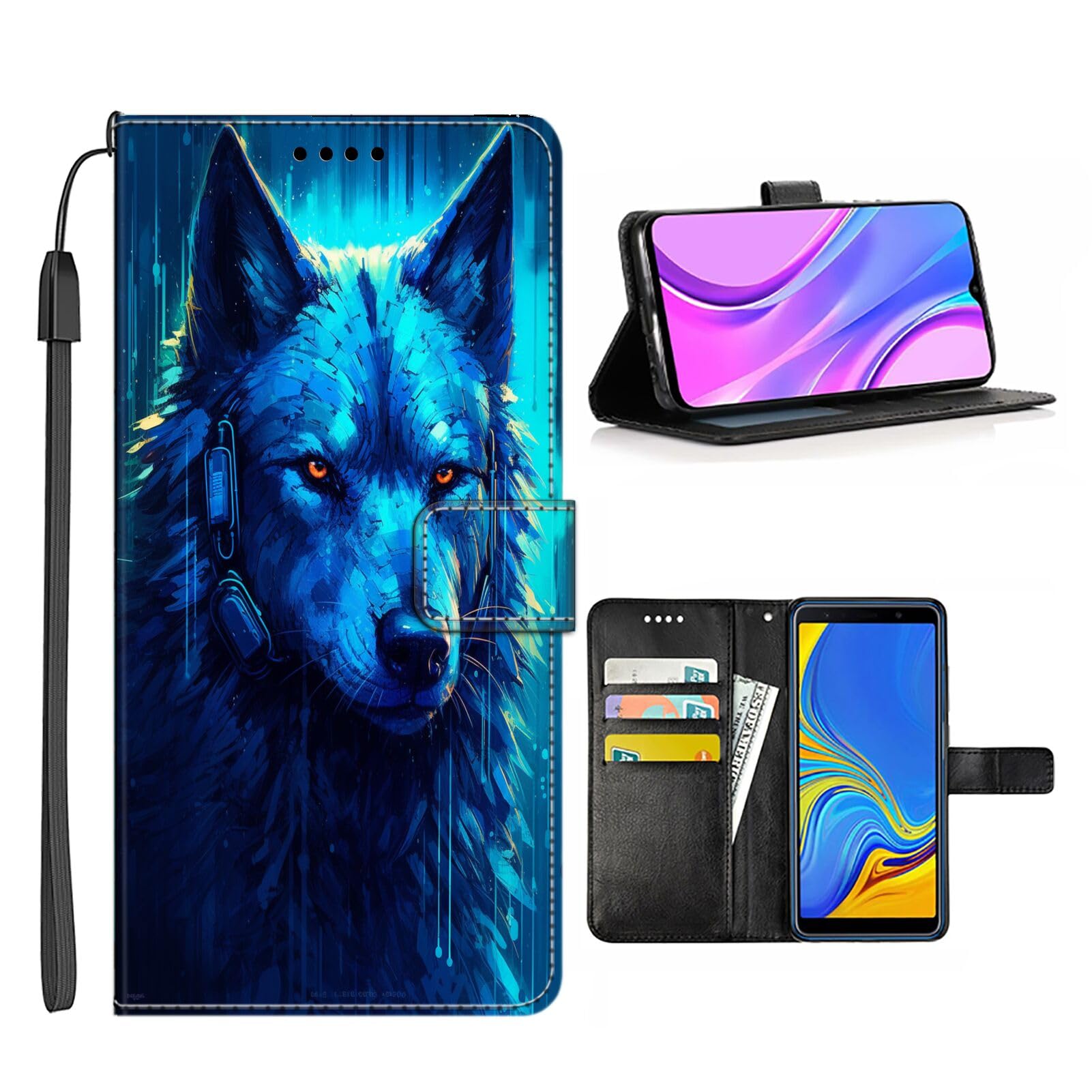 Wallet Case for Google Pixel 6a with Wolf-aa37 Pattern PU Leather Flip Folio ID&Credit Cards Pocket Lanyard