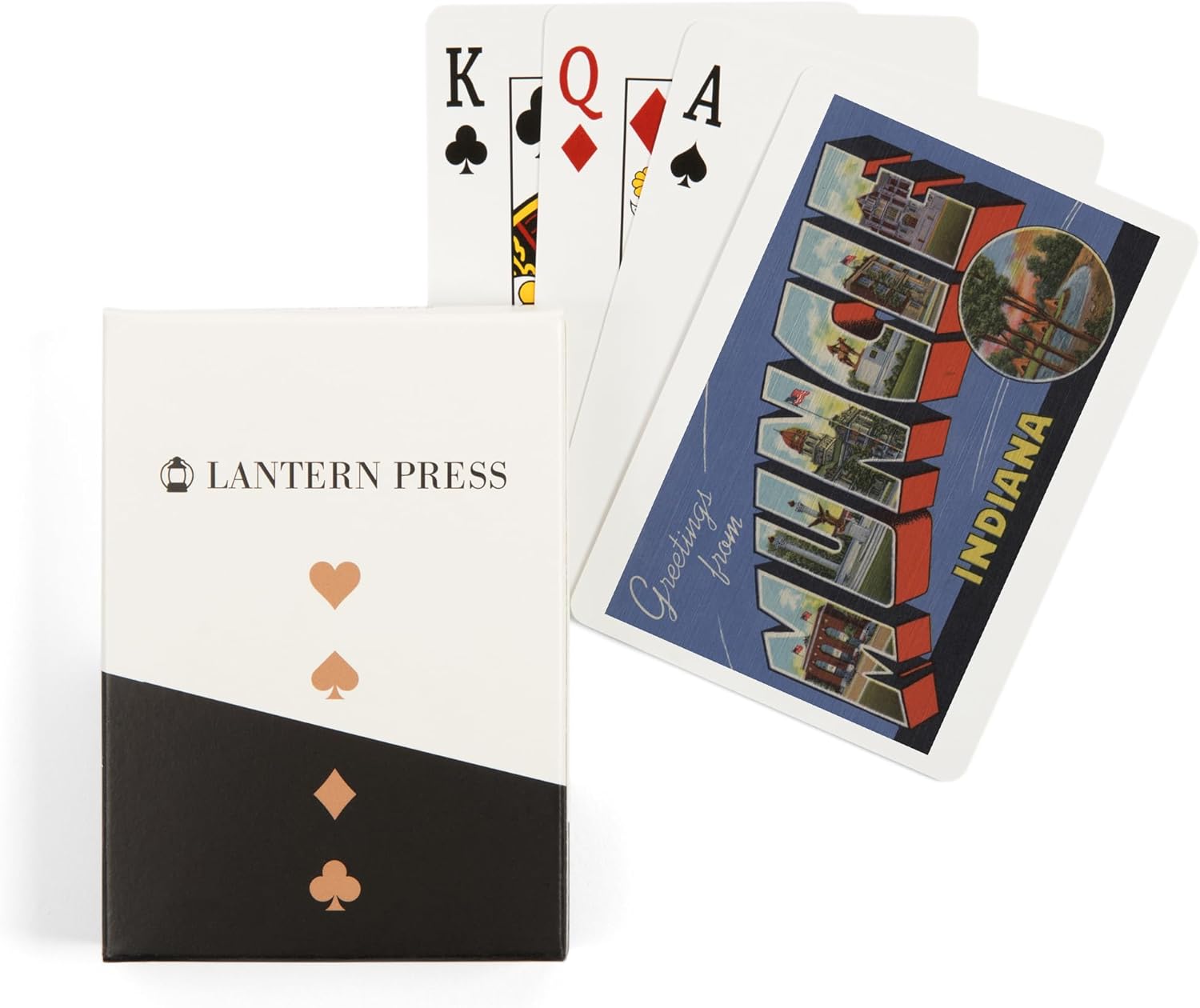 Lantern Press Muncie, Indiana, Large Letter Scenes, 52 Playing Cards for Adults, Poker Size Card Deck