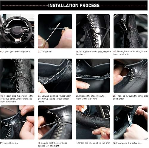 Miniatura 7 de AUTOXBERT 15.0 in15 Cuero Genuino DIY Volante Cubierta Suave Costura En La Cubierta Del Envolver Con Agujas Hilo Ajuste Para VW Ford Nissan Kia
