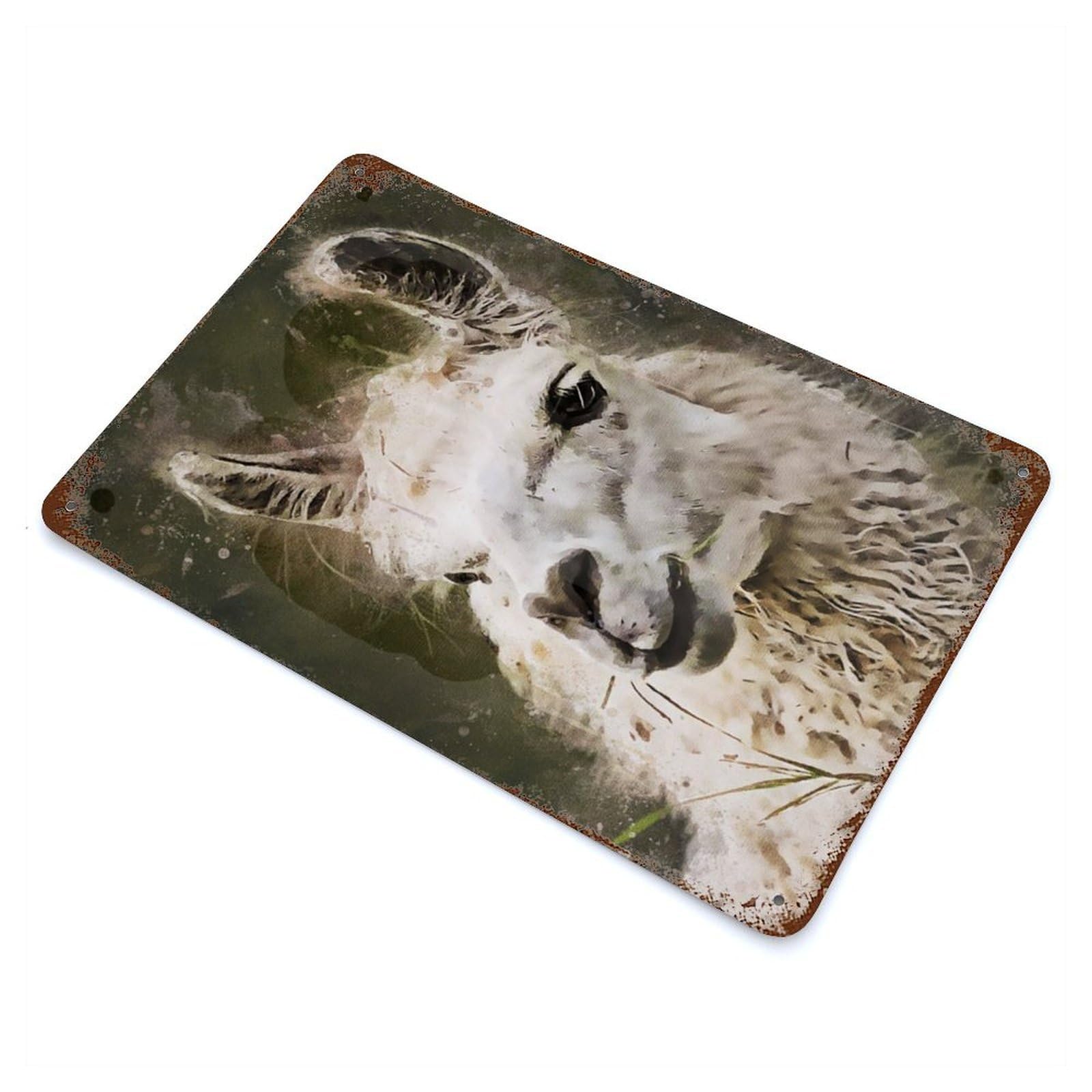 Rust Effect Splatter White Llama Distressed Metal Wall Sign 11.8"x7.9", Farmhouse Wall Decor for Office, Studio And Wall Decor