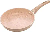 Frigideira de Cerâmica Antiaderente Premium Grande com Cabo Efeito Madeira, Fundo para Indução, Compatível com Fogão a Gás e Elétrico, Cozinha Saudável, Frita Sem Óleo, Alta Durabilidade Bege