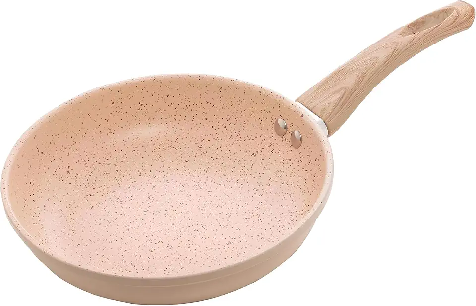 Frigideira de Cerâmica Antiaderente Premium Grande com Cabo Efeito Madeira, Fundo para Indução, Compatível com Fogão a Gás e Elétrico, Cozinha Saudável, Frita Sem Óleo, Alta Durabilidade Bege