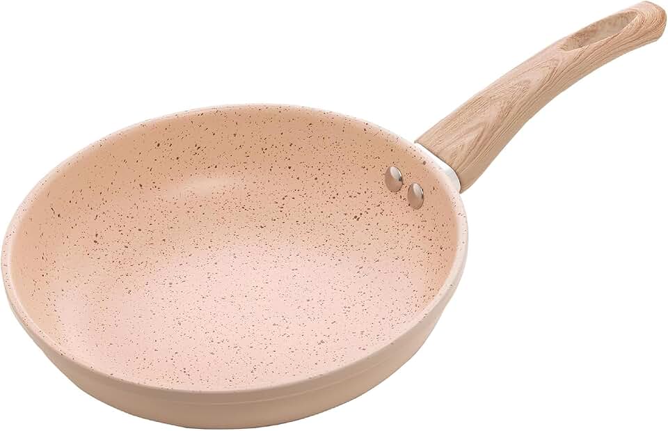 Frigideira de Cerâmica Antiaderente Premium Grande com Cabo Efeito Madeira, Fundo para Indução, Compatível com Fogão a Gás e Elétrico, Cozinha Saudável, Frita Sem Óleo, Alta Durabilidade Bege