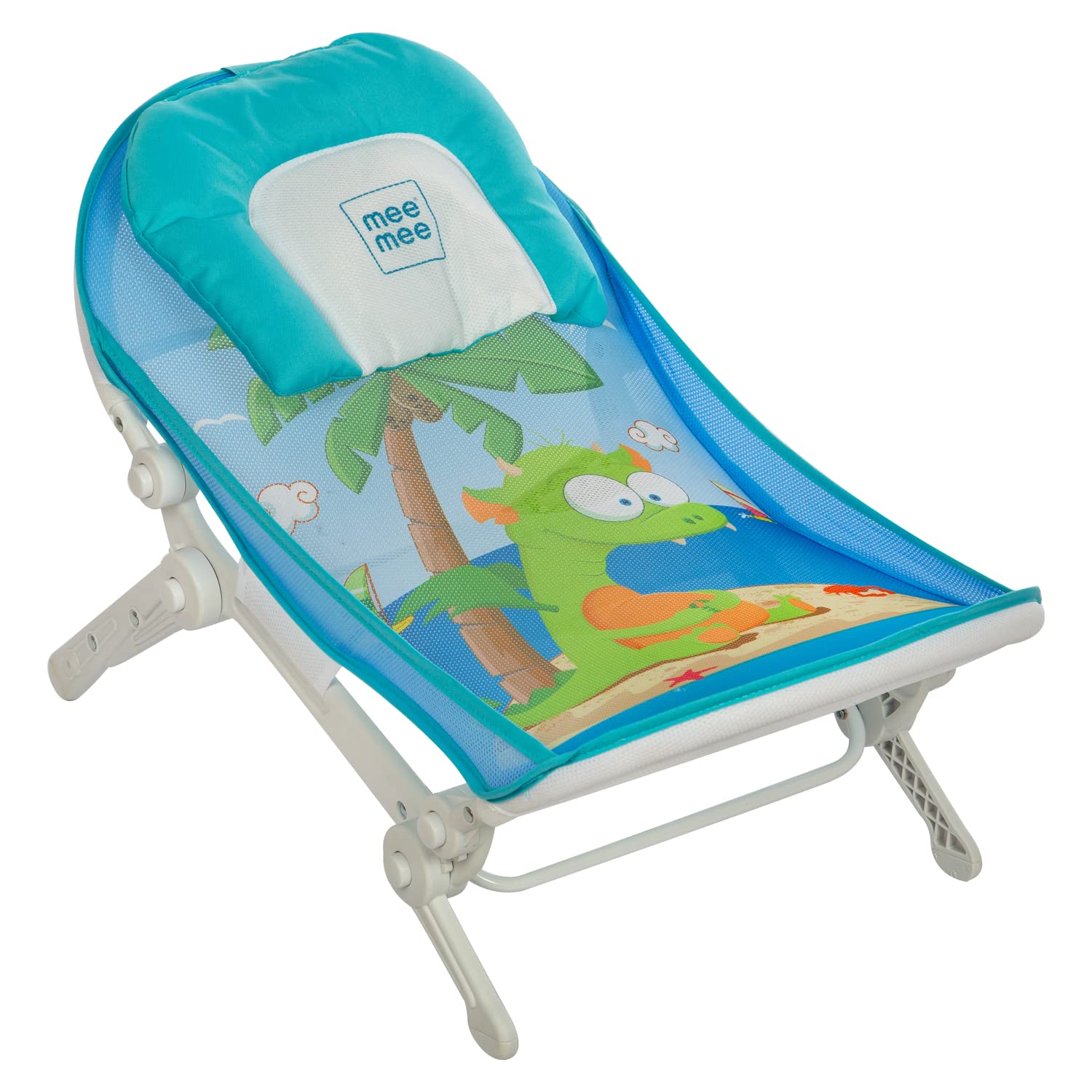 Mee Mee Baby Bath Seat for Newborns and Infants 0-12 Months | Foldable | 3 Position Adjustable Chair | New Born Baby Bath Chair | Anti Skid Base | Washable Soft Mesh Seat (Blue)