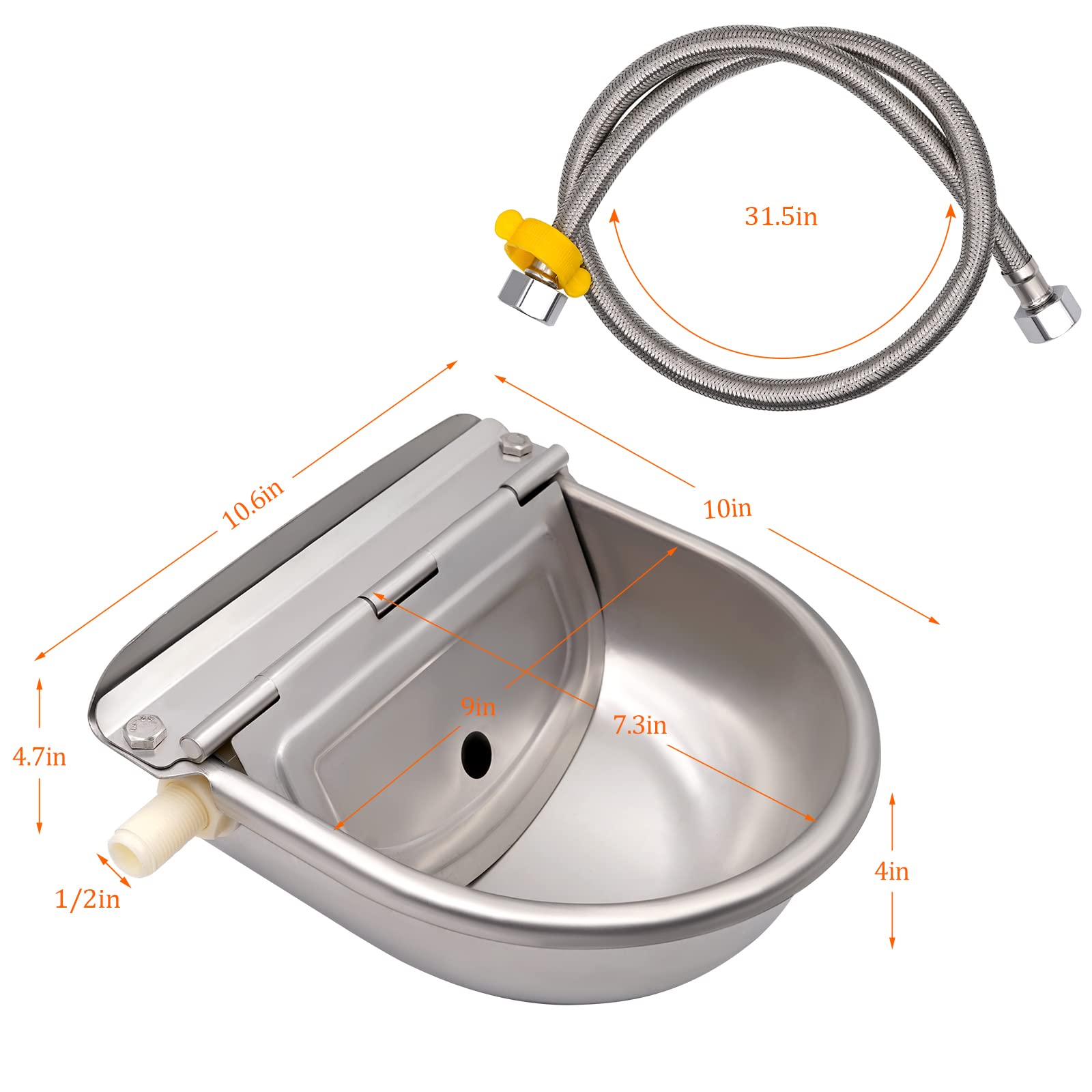 Bebedero AutomáTico para Perros de Acero Inoxidable con Manguera Trenzada, Bebedero AutomáTico con VáLvula de Bola Flotante Ajustable para Caballos Ganado Vacuno Perros Cabras Ovejas Cerdos