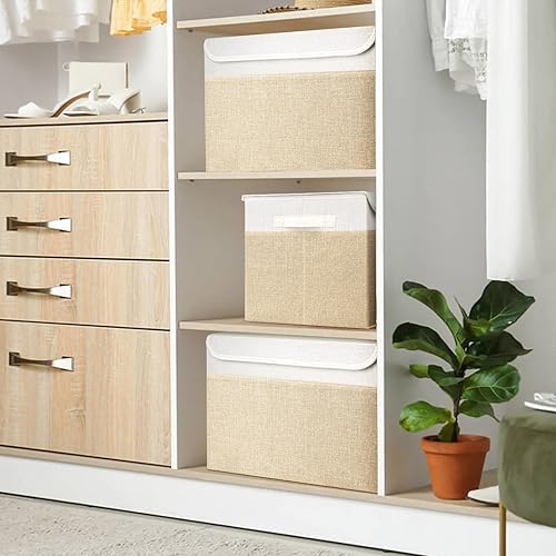 Miniatura 7 de Contenedores de almacenamiento apilables plegables grandes de 42 cuartos de galón con tapas (paquete de 3), de tela y lino, organizadores con