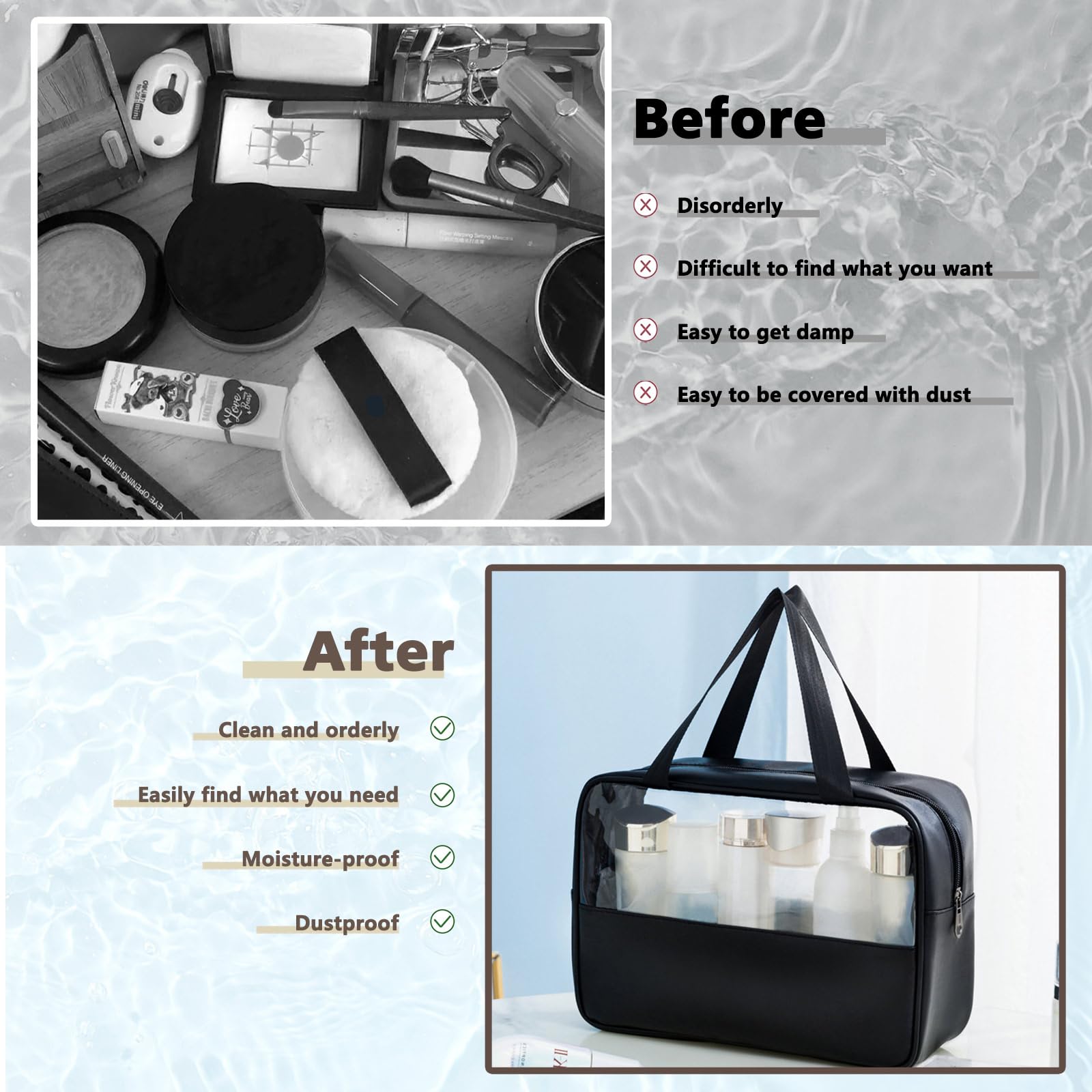 Bolsas de aseo grandes transparentes para viajes, 4 bolsas de viaje transparentes impermeables para artículos de tocador, mujeres y hombres, juego de neceser de viaje, bolsa de cosméticos de
