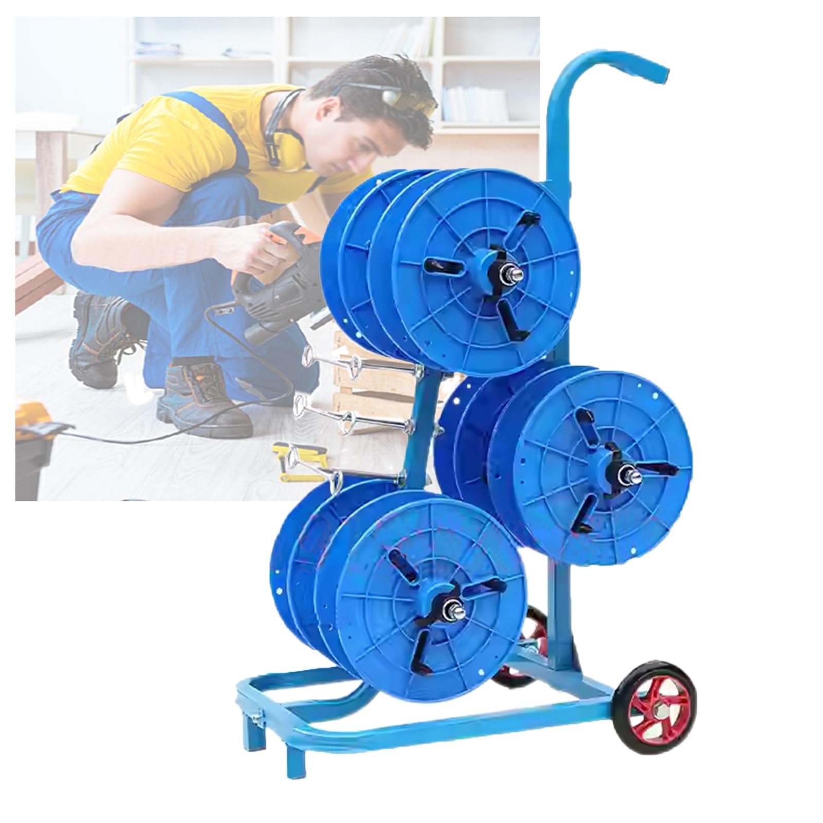 Dévidoir de câbles Portable et Robuste - Grand dévidoir Industriel et agricole pour Chantiers (Bleu) - Durable, Facile à Utiliser, idéal pour Les Professionnels