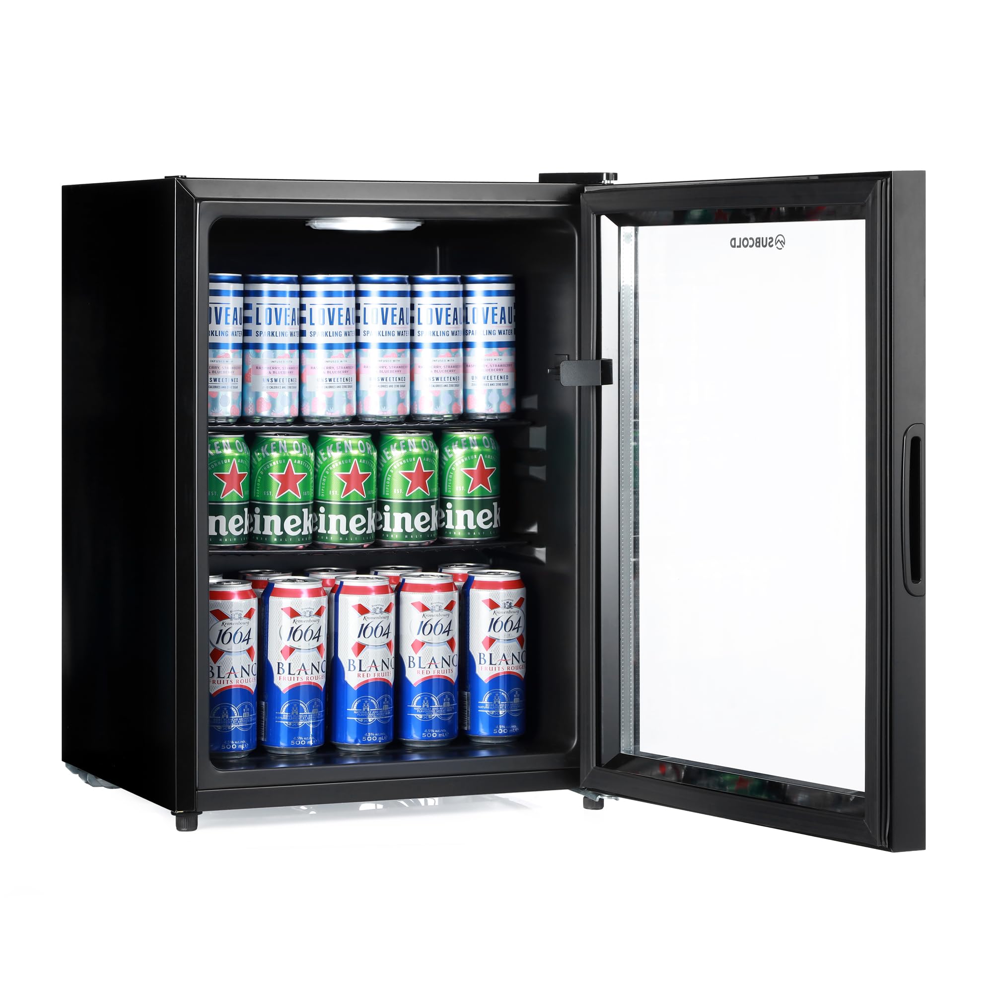 Subcold Cave60 Getränkekühlschrank 54L für 50 Dosen | Bierkühlschrank mit Glastür und LED-Beleuchtung | Mini Kühlschrank für Hausbar, Büro & Minibar