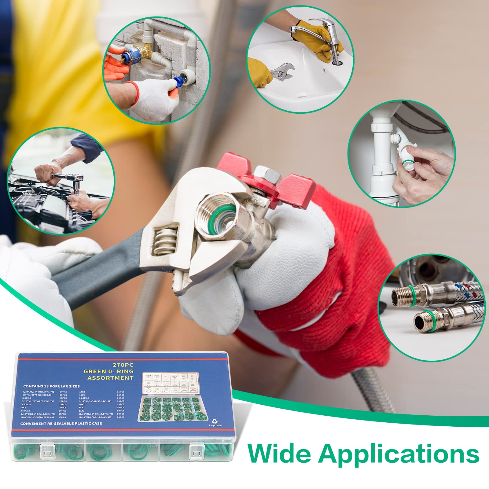 Kit De 260 Juntas Tóricas De Silicona Verde, 15 Tamaños Surtidos, Para Fontanería, Automoción Y Reparaciones, Con Caja Organizadora
