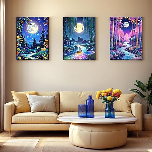 Miniatura 2 de NUFTVI Paquete de 6 kits de pintura de diamantes para adultos, kits de arte de diamantes con luz de luna 5D para principiantes, pintura de taladro