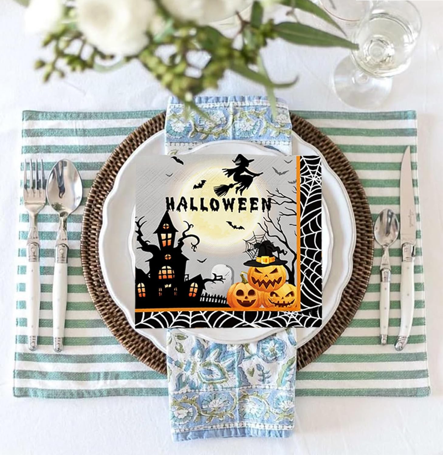 40 Pcs Halloween Napkins Pumpkins Castle Disposable Paper Napkins for Dinner Picnic Cocktail Halloween Party Supplies - 6.5 x 6.5 In
