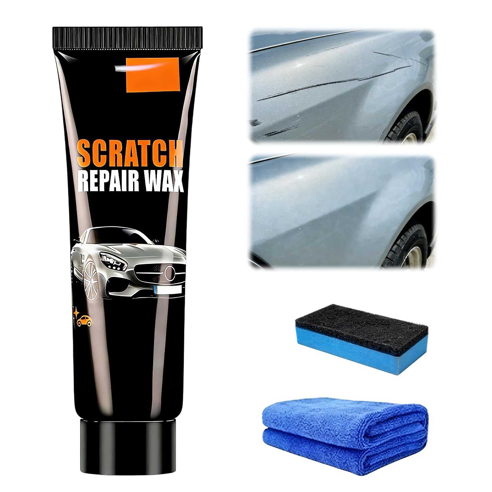 Scratch Remover Kit for Cars with Wipe and Sponge, Car Scratch Remover, for Deep Scratches, Swirl Marks and Scuff Removal