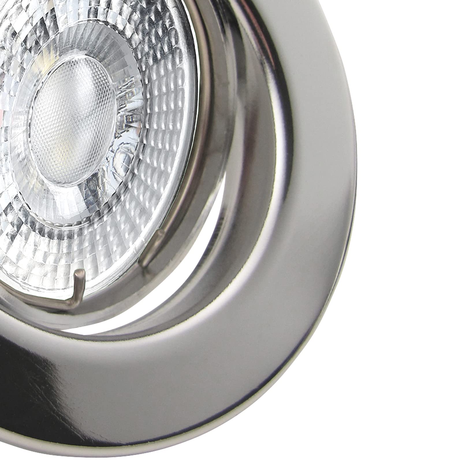 trendlights24 Decora LED Einbaustrahler Chrom rund 10x Set 7W dimmbar 230V | Decken Einbauleuchte, LED Spots, GU10, 50° Abstrahlwinkel, Warmweiß, 3000K, austauschbar, Deckenspots, schwenkbar