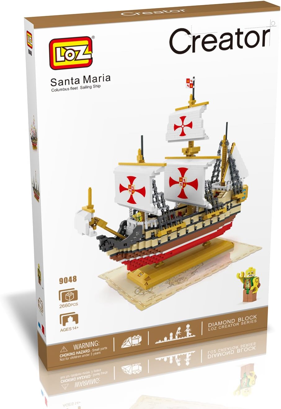 Assembled LOZ 9048 Nanoblock Santa María Ship model from a different angle