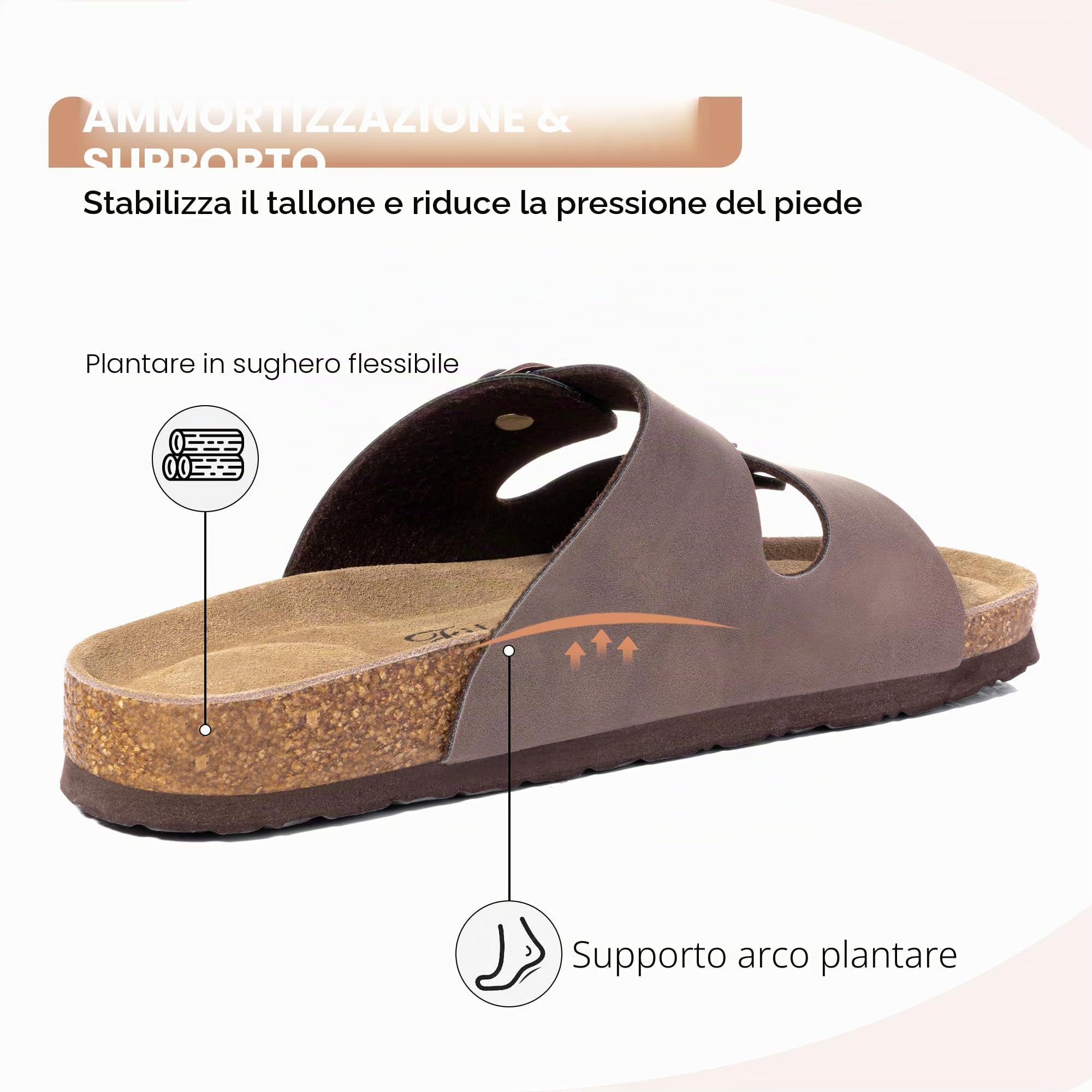 FITORY Donna Sandali Bassi con Plantare in Sughero, Punta Aperta Regolabile Slip-On per Estate Marrone Taglie 38