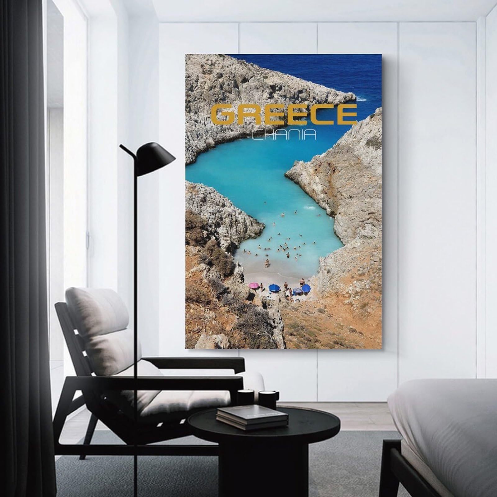 Junmoney Greece Chania Beach Canvas Wall Decor, 20x30inch(50x75cm), for Home Office, Desk Area Or Studio, Wall Art That Adds Style to Work Areas