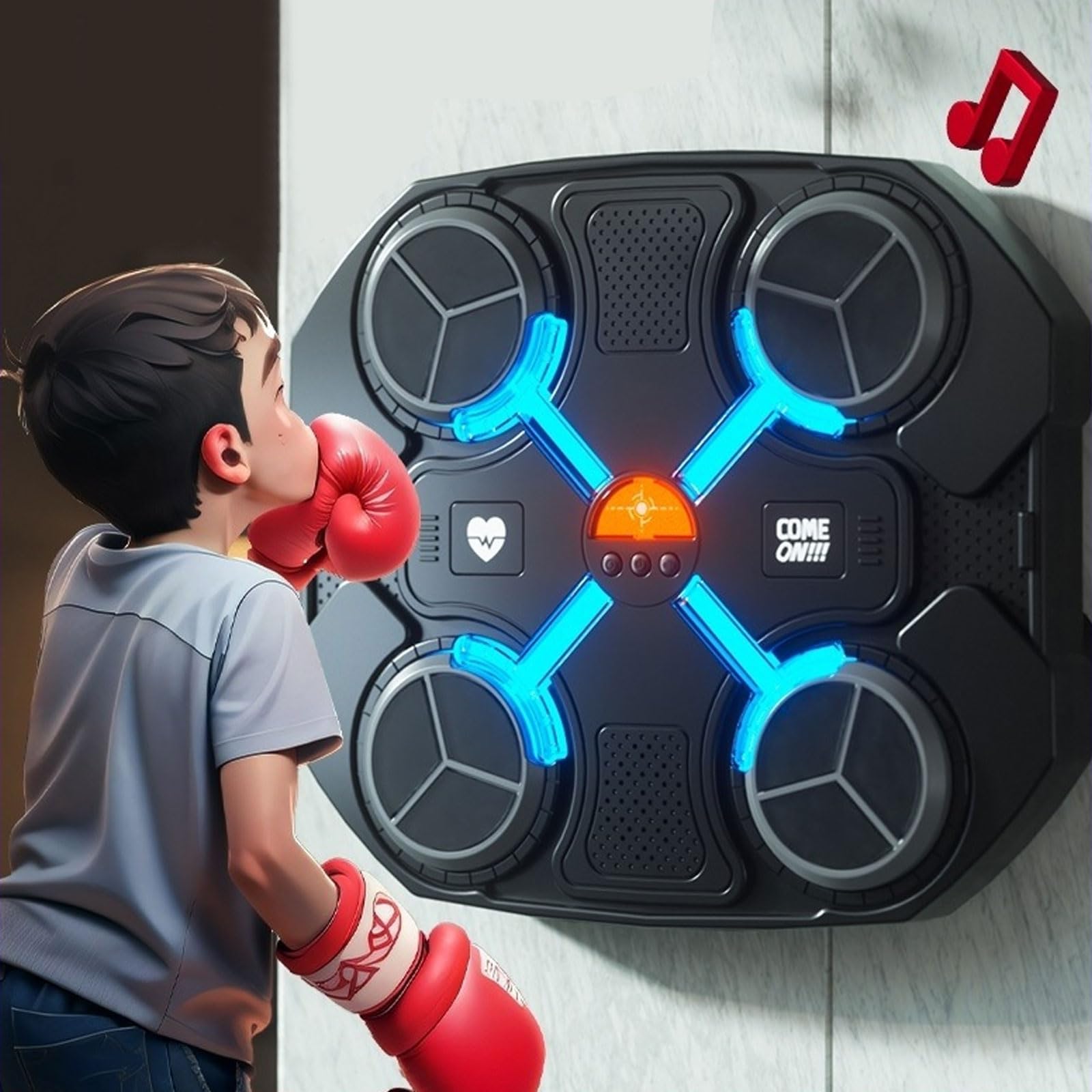 MeYuxg Music Boxing Machine, Box Musicale Pugile con Guantoni da Boxe, Bluetooth Music Boxing da Parete, Macchina da Boxe Elettronica a LED, Boxe Formazione Attrezzature per Bambini
