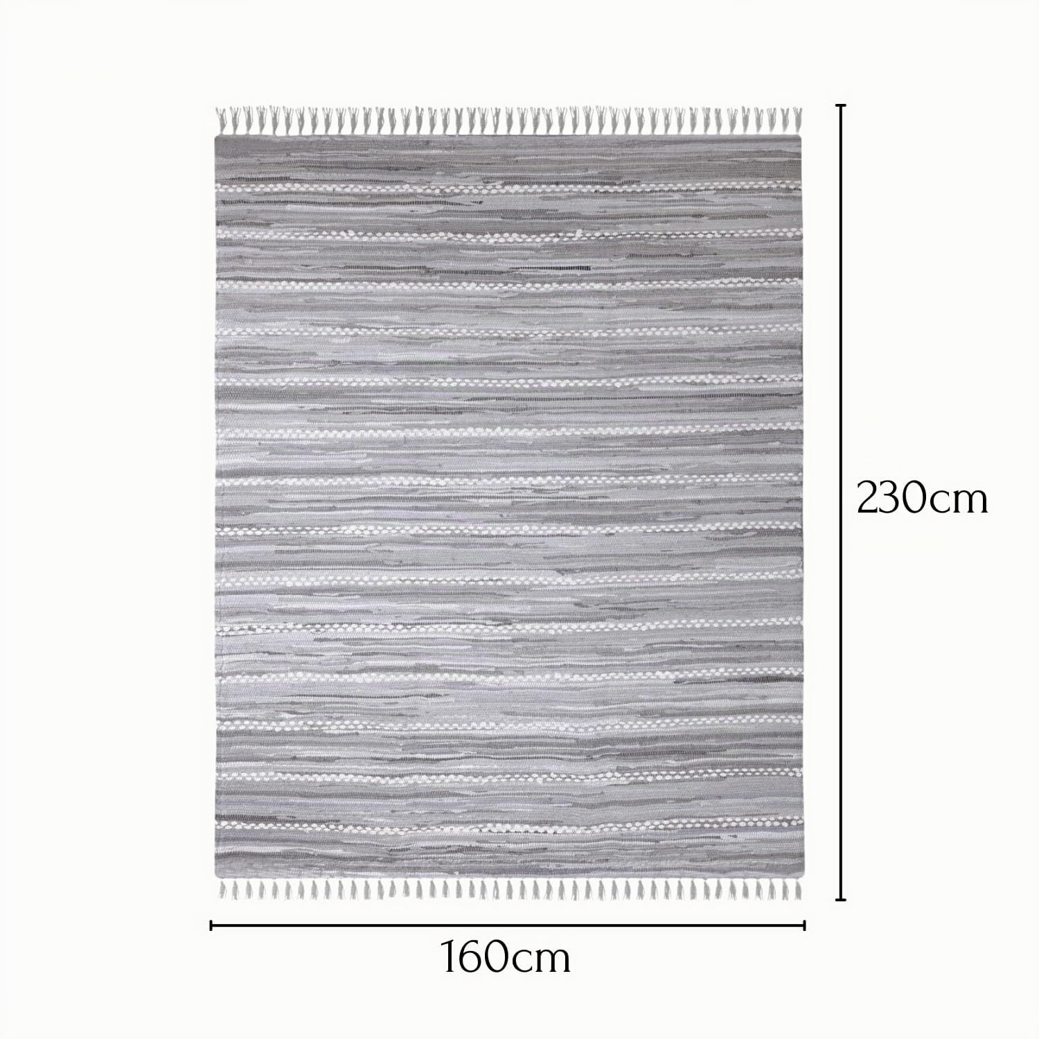 MY-RUG Chindi Fleckerlteppich 160x230 cm - Handgewebter Baumwollteppich | Nachhaltiger Wendeteppich aus Naturfaser, handgemachter Flickenteppich für Küche und Flur, robust und pflegeleicht in Grau