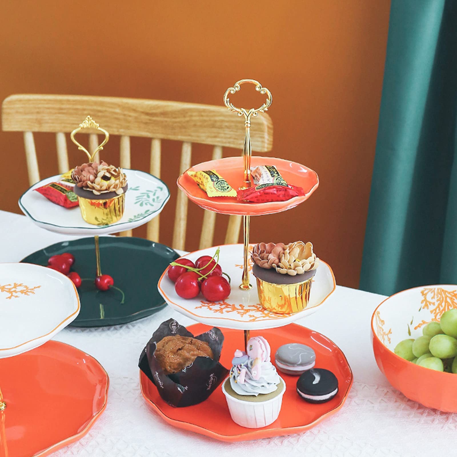 Miska Na Owoce, 3-Poziomowy Stojak Na Babeczki, Ceramiczny Stojak Na Serwowanie, Deserowa Wieża Z Przekąskami Na Wesele, Przyjęcie Urodzinowe, Herbatkę, Baby Shower, Deko(A)