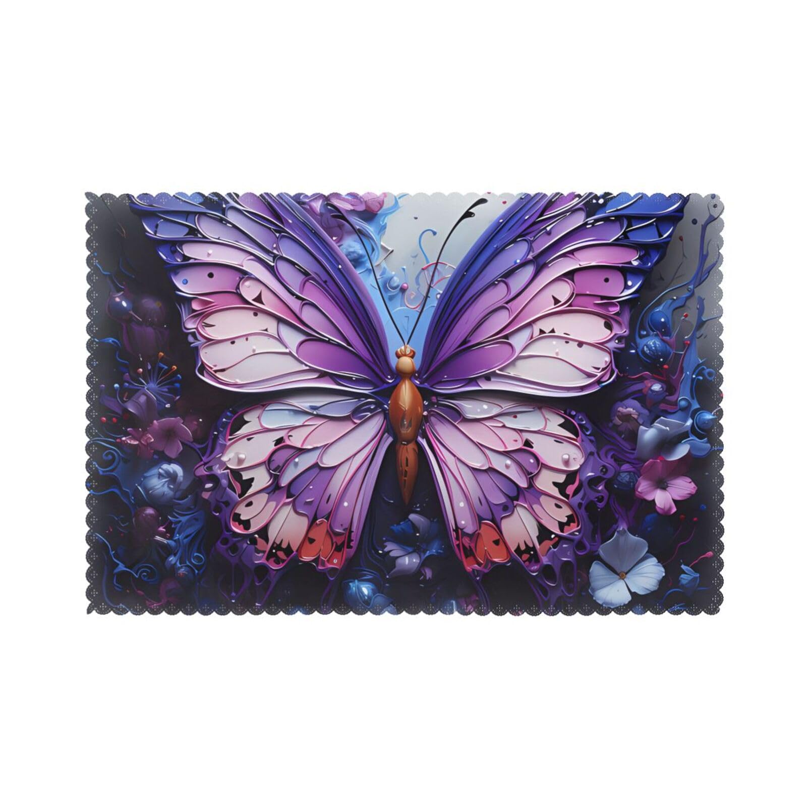 Purple Butterfly Flowers Placemat set of 6, oil-proof and insulated dining table placemats, washable and wipeable.