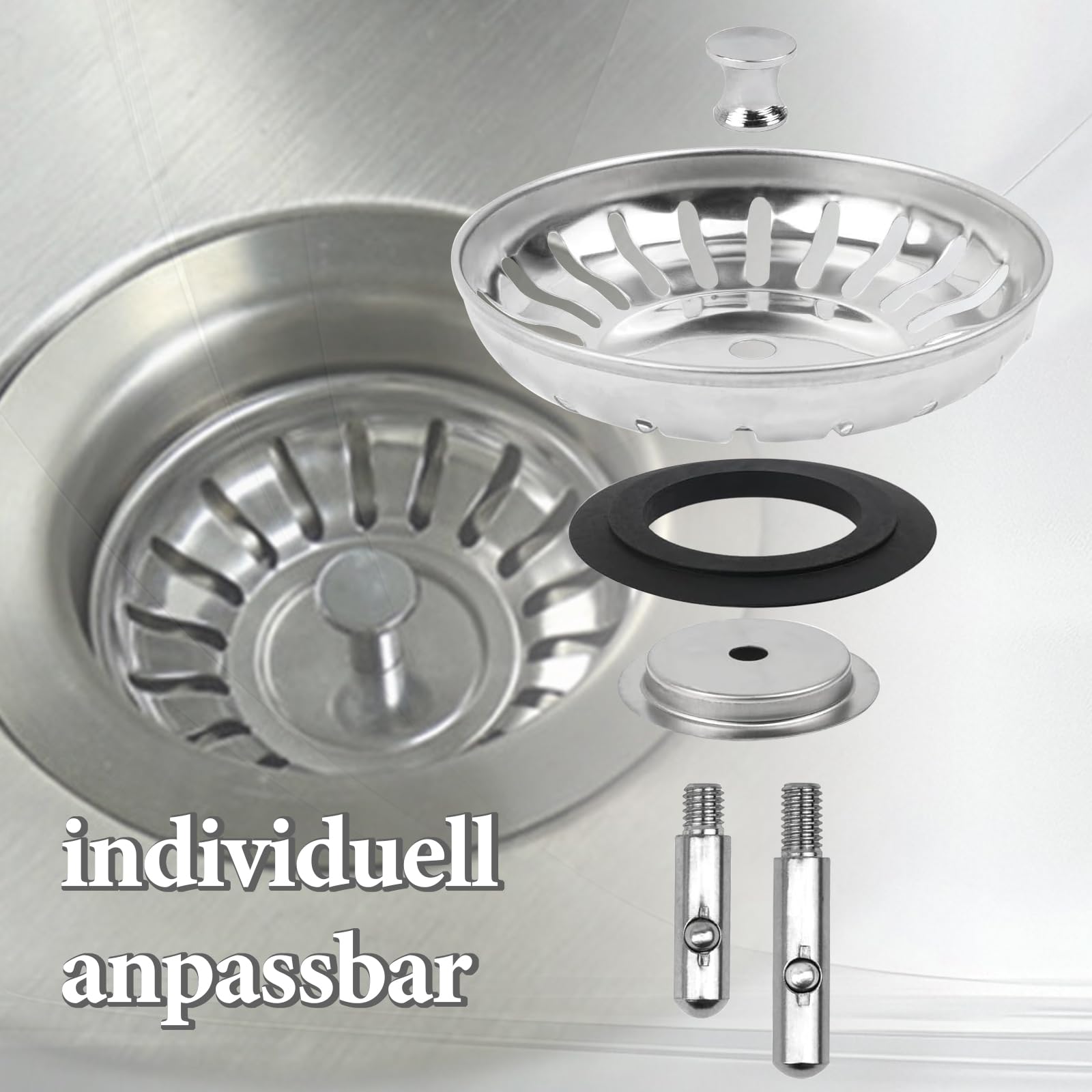 2 stuk Roestvrijstalen gootsteenzeef, 304 Roestvrijstalen Sink Zeef Aanrecht Plug, Zeefmandje gootsteen, roestvrij staal spoelbak zeef, voor Waterstroom, Vangt Haren, Etensresten (Met 80 mm