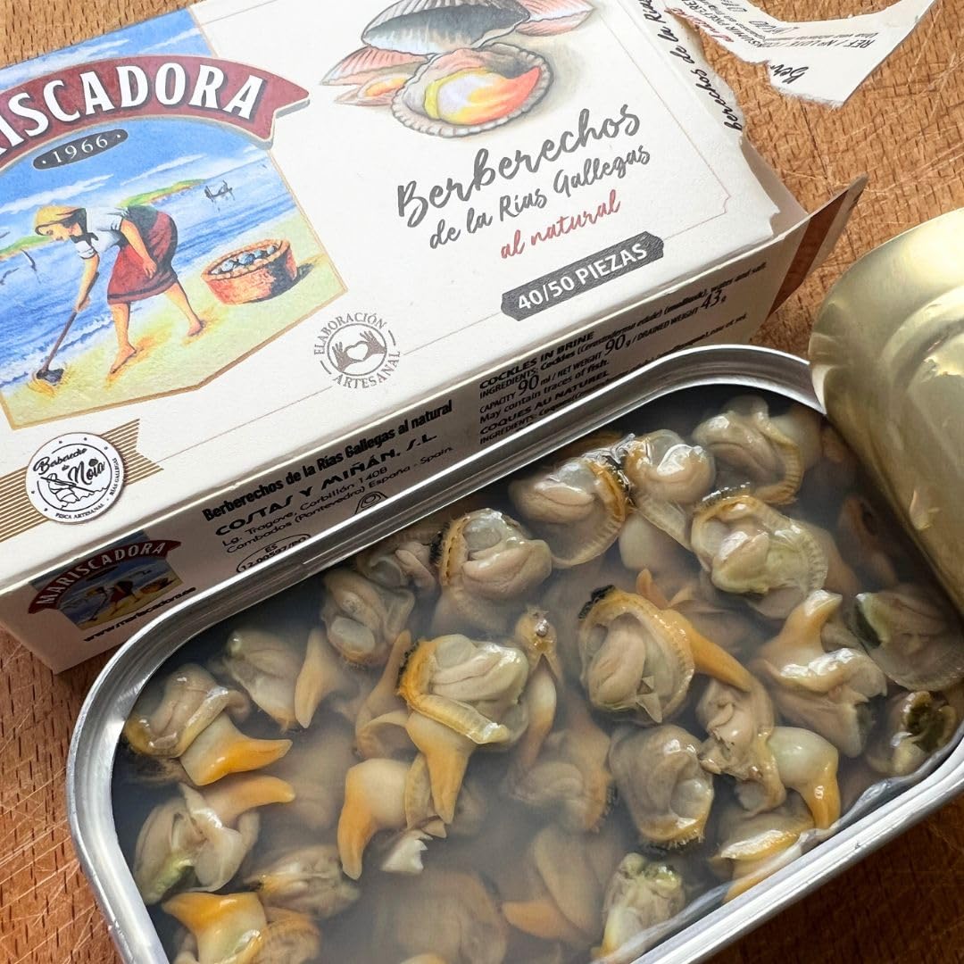 Mariscadora Berberechos al Natural de las Rías Gallegas 40/50 Piezas | Pack de 3 Latas | Conserva Gourmet de Galicia