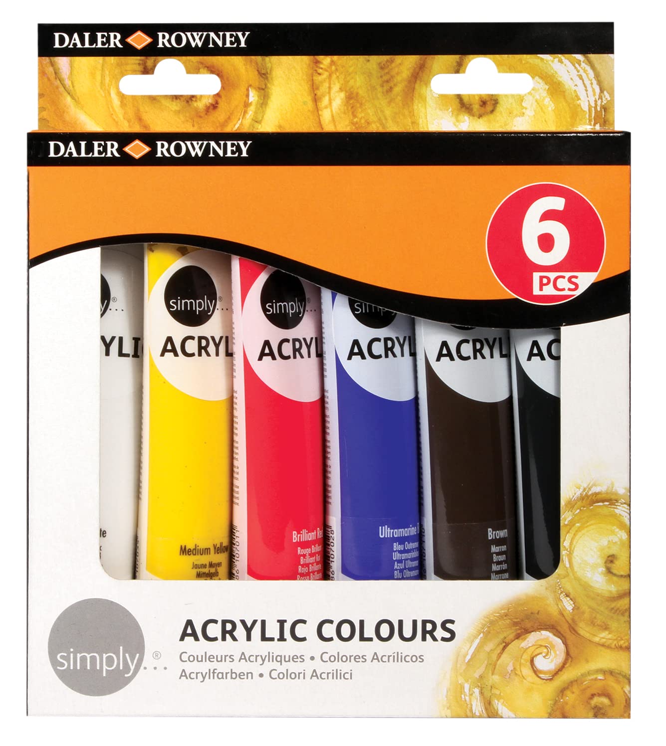 Daler-Rowney Simply 75ml Acrylic Paint Set, 6 Assorted Colours, For Entry-Level Artists & Hobbyists