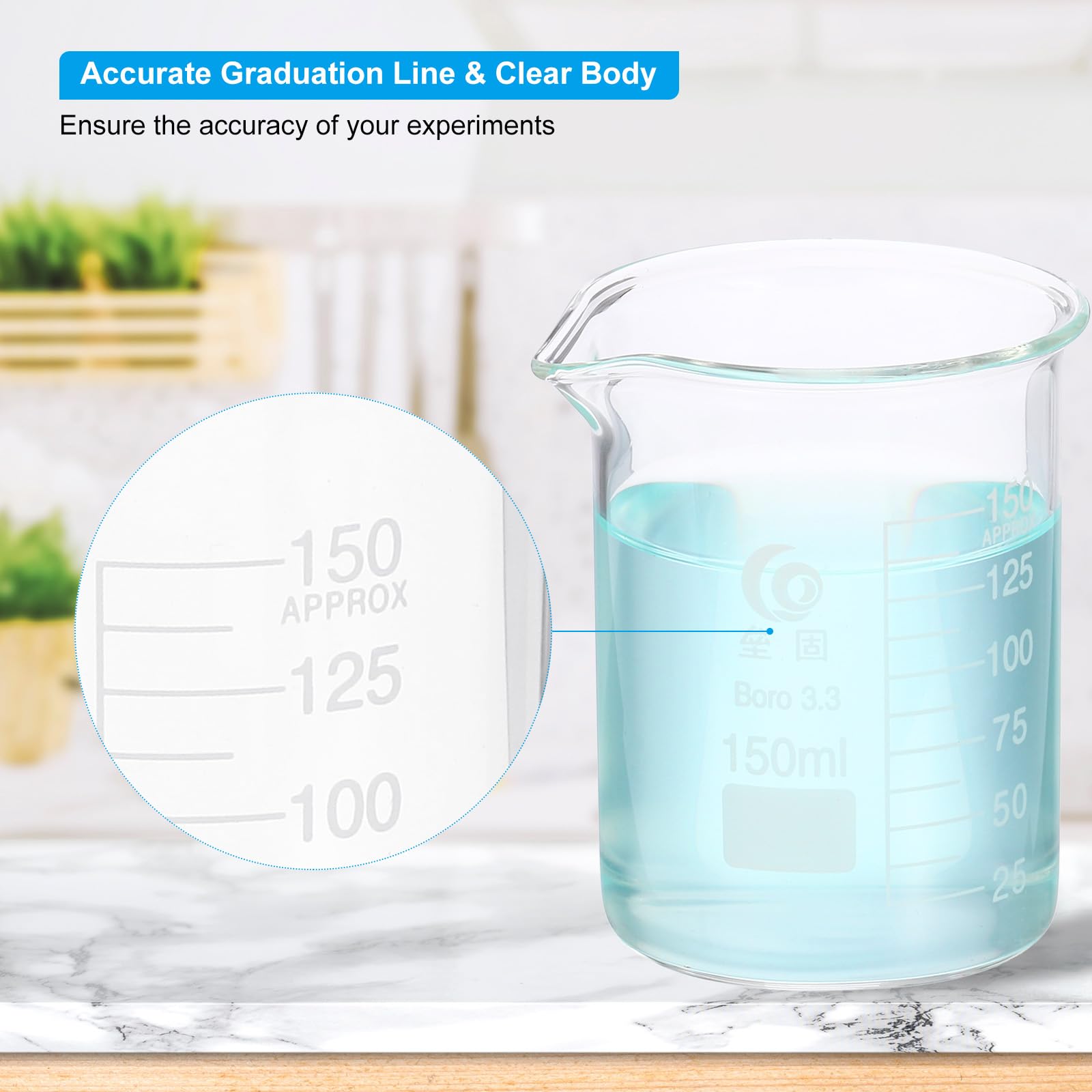 PATIKIL 150ml Becher En Verre Bas, 10Pcs 3.3 Bechers En Verre Borosilicaté Gradués Avec Bec Verseur Pour Expérience De Laboratoire, Cuisine Et Pâtisserie, Transparent