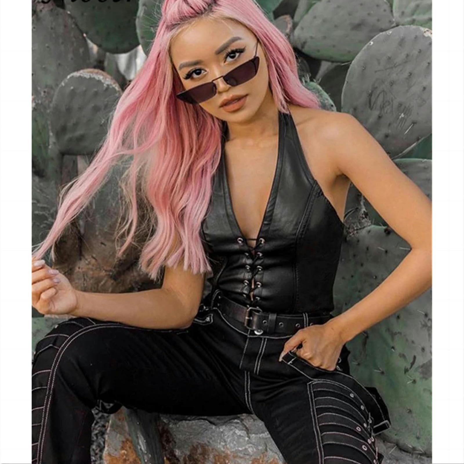 Camiseta sin Mangas Mujer Black PU Crop Crop Womens Camisole Vest Vest Fashion Club Wear Toques De Tanques