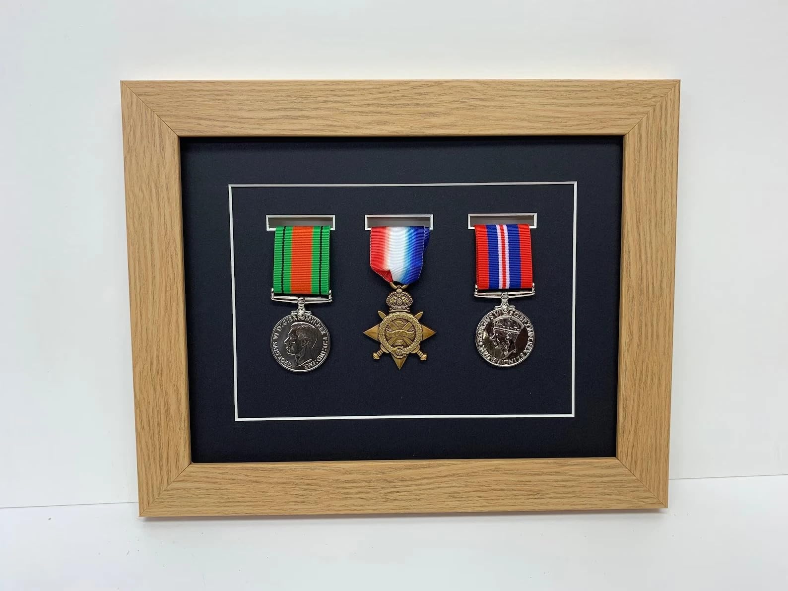 Kwik Picture Framing Ltd 3 Medal Military Display Frame 32x27cm, Black Mount - WW1 WW2 Ribbon Medal Shadow Box Display Case | Army RAF Navy Wall Memorabilia