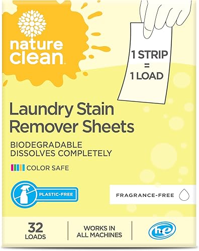 Nature Clean Removedor de manchas natural para ropa, tiras de lavandería sin perfume, 32 unidades, no tóxico, avanzado removedor de manchas, hojas