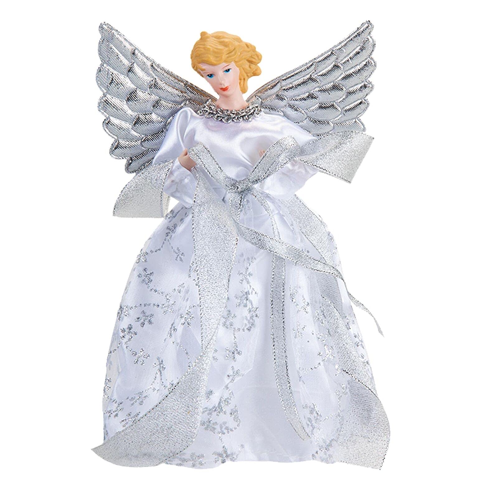 Luxury Tree Top Angel in Gold or Silver 22cm tall Traditional Angel with Vintage Style Painted Face and Detailed Robes and Trims (Silver)