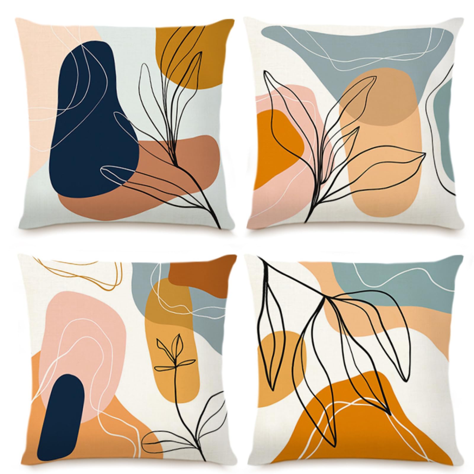 Cushion Covers Orange Pink Black Pillow Cases 4 Pack Sofa Cushions 40x40cm