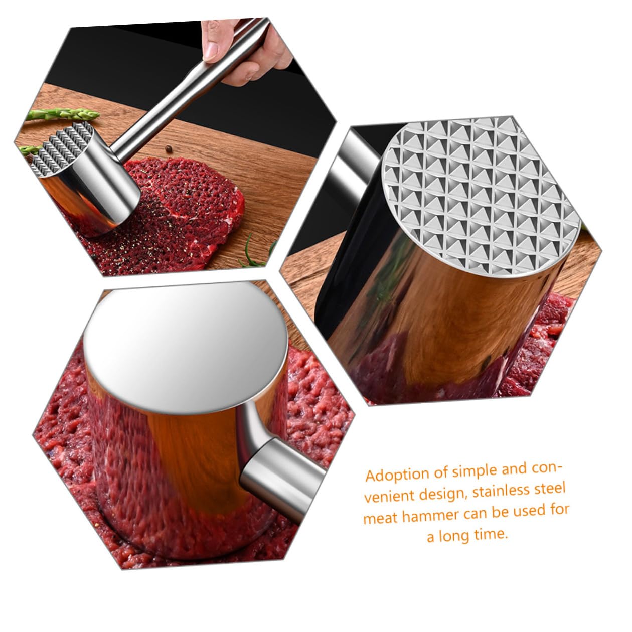 Multifunktionaler Fleischklopfer aus Hochwertigem Edelstahl Doppelseitiger Fleischhammer mit Nadel und Glatter Fläche zum Zartmachen von Steak Huhn und Schweinefleisch Ergonomisch