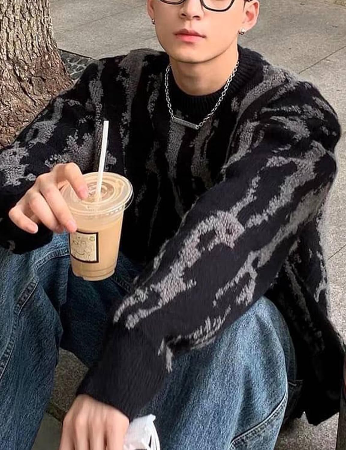 Yimoon Mens Oversized Sweaters Y2K Aesthetic Flame Graphic Crewneck Knitted Casual Pullover Long Sleeve Jumpers - Image 6